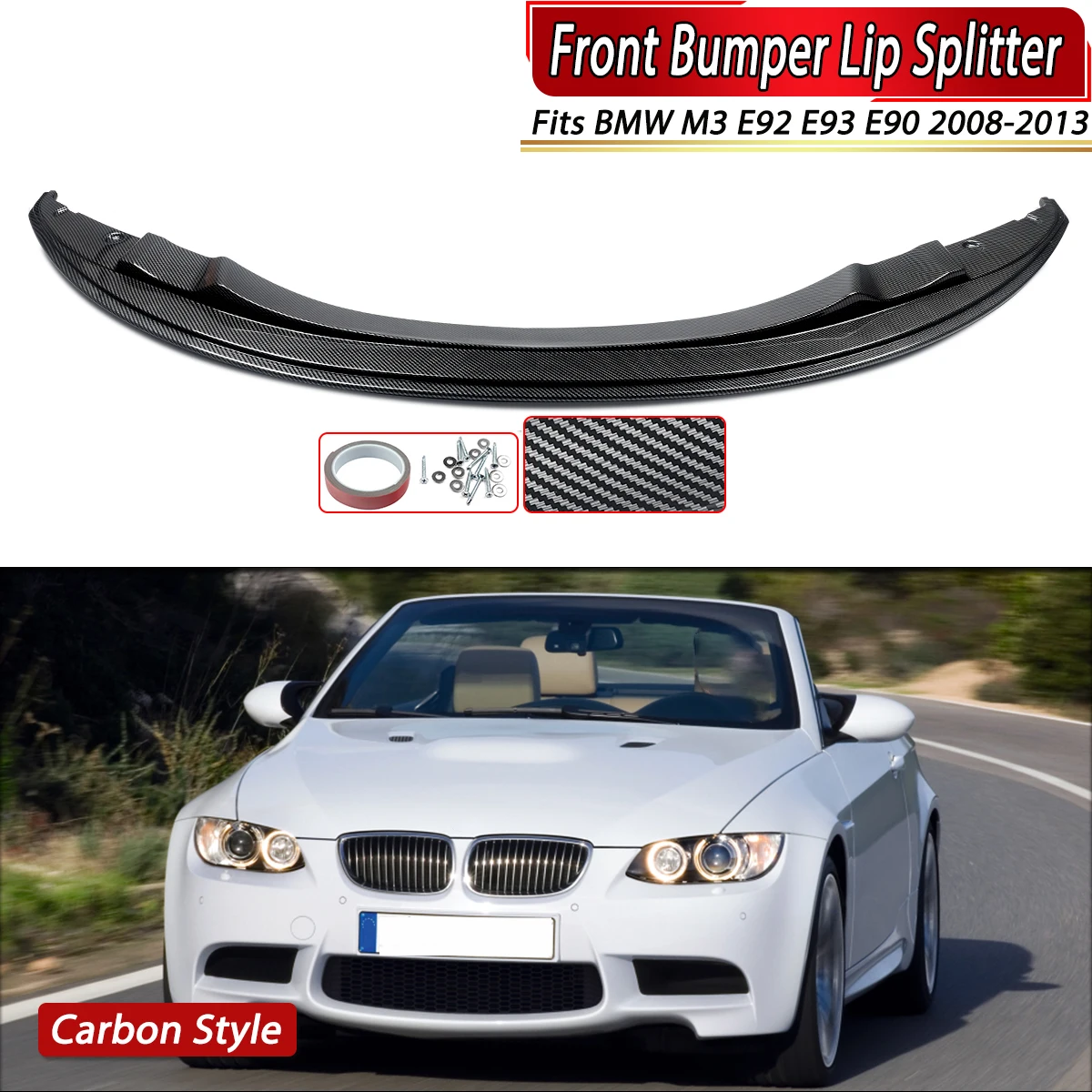 M Style Frontspoiler-Stoßstangenlippe für BMW E92 E90 GTS M3 Performance 2007–2013 Tuning Carbon Look Frontstoßstangenlippe Image