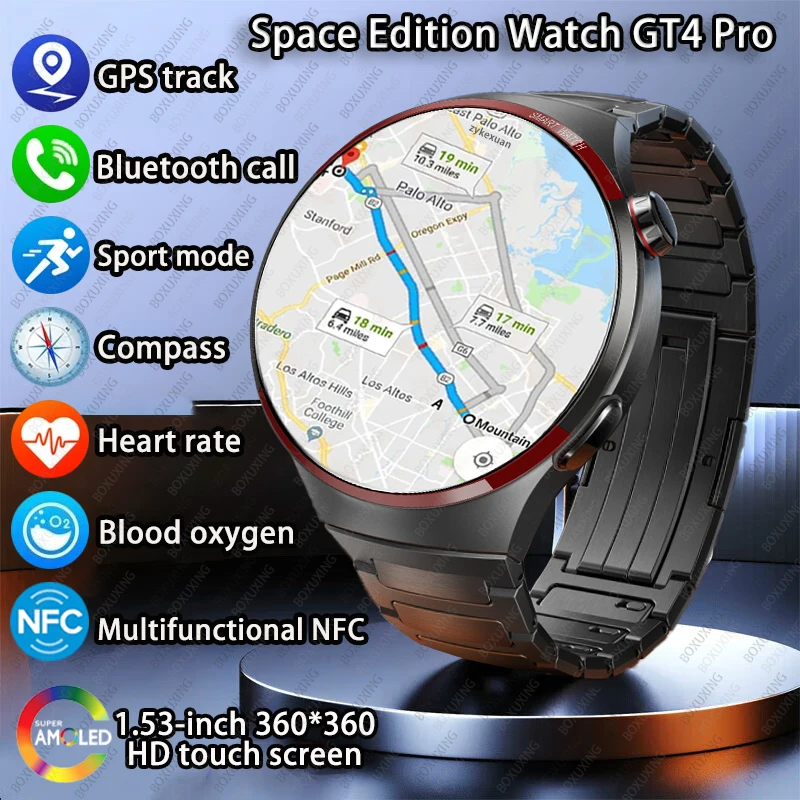 Für huawei uhr 4 pro smart watch männer amoled hd bildschirm bluetooth anruf gps nfc herzfrequenz smartwatch frauen mann für android ios Image