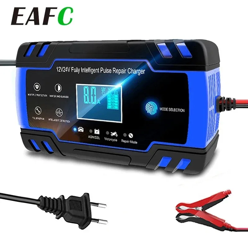 12-24V 6/8A Vollautomatisches Batterieladegerät Digitales LCD-Display Autobatterieladegeräte Power Puls Reparaturladegeräte Nass Trocken Bleisäure Image
