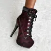 BERZIMER Plattform Stiefeletten für Frauen Lace Up Camouflage Heels Booties Zapatos Mujer Schuhe