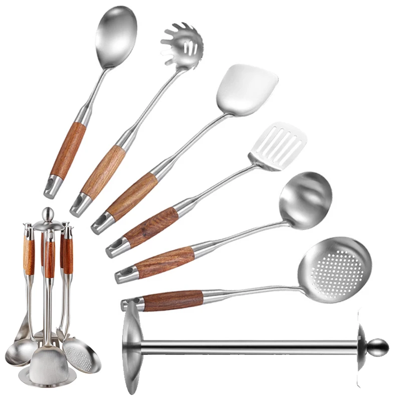 Küche Utensil Set 7 Stück 304 Edelstahl Kochgeschirr Set Palisander Griff Spachtel Haushalt Kochen Backen Werkzeuge Image