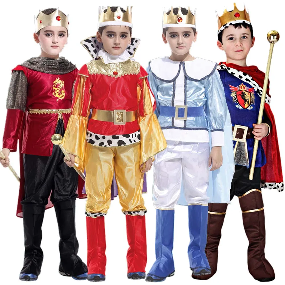 Kinder cosplay König Kostüme Outfits mit Krone Kap Bühne Leistung Kinder Halloween Karneval Party verkleiden Kleidung Image