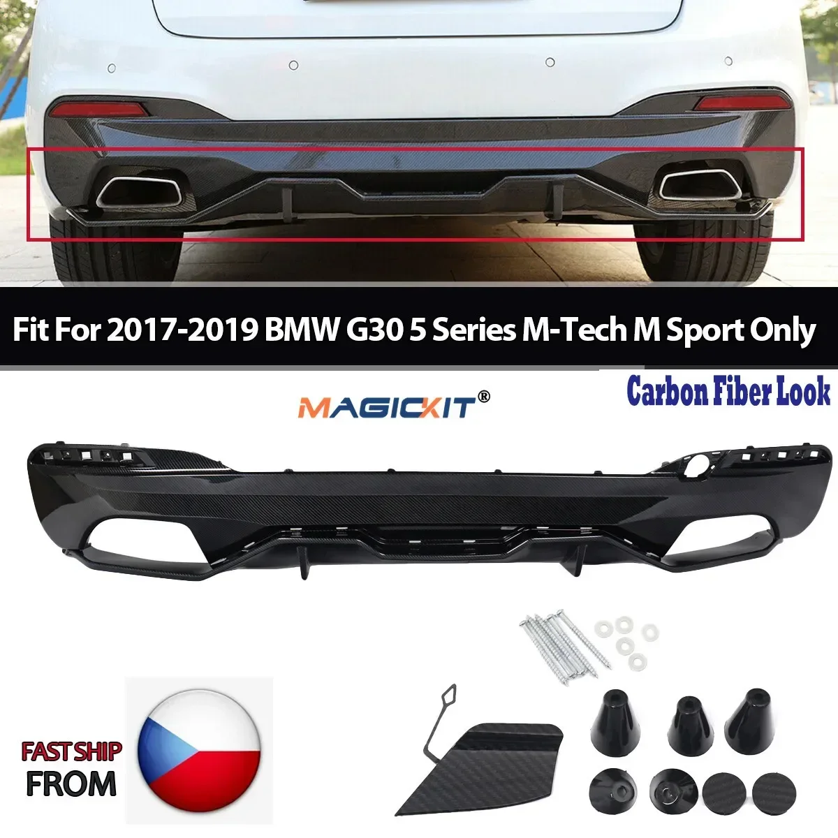 MagicKit Carbon-Stil-Heckdiffusor für 2017–2020 BMW 5er G30 540i mit M Sportstoßstange
