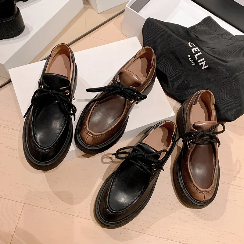 MKKHOU Mode frauen Schuhe Neue Hohe Qualität Echtes Leder Runde Kopf Spitze up Dicke Sohle Leder Schuhe Moderne Casual schuhe