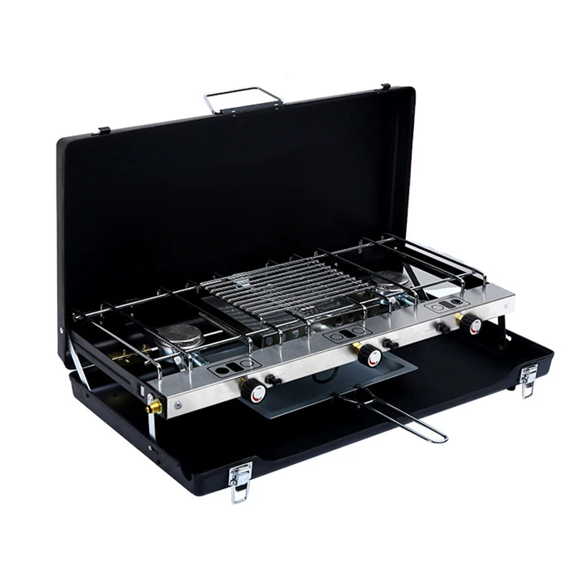 Tragbare Faltbare Gasherd 3 Brenner Winddicht Camping Herd Im Freien Tourist Gas Herd Grill Grill Mobile Küche Ausrüstung