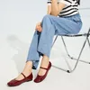 Rote flache Schuhe für Damen 2024, quadratische Zehen, flach, niedriger Absatz, elegant, Luxus-Leder, lässig, Damen-Sommerschuhe, 39, modisch, schick, A