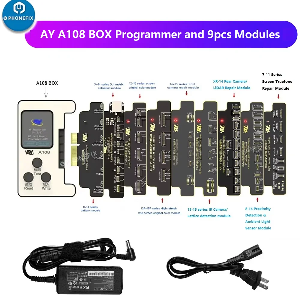 AY A108 Programmierer BOX Batterie Bildschirm True Tone Face ID Hörer Vorne Hinten Kamera Reparatur Modul Werkzeuge Für iPhone X-15 pro Max Image