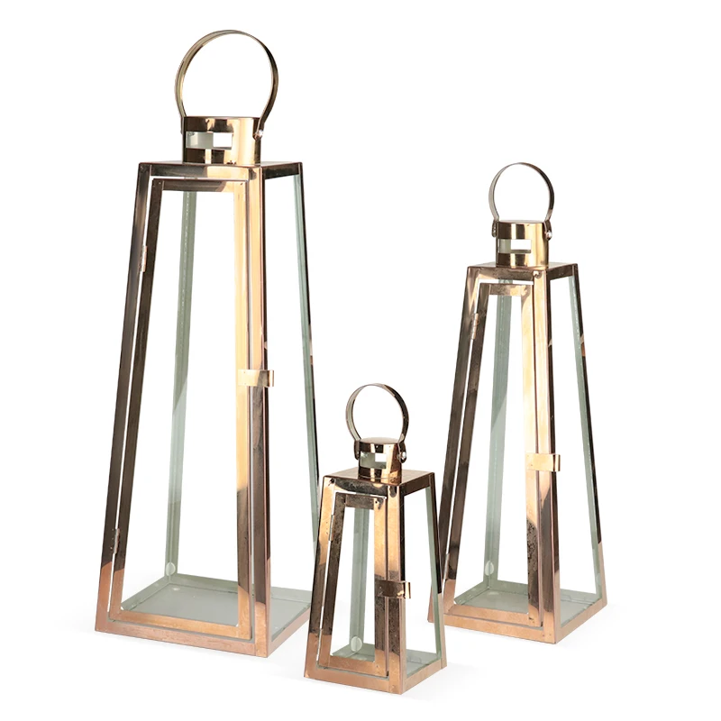 Nordic Lanterne Metall Kerzenhalter Gold Glas Luxus Moderne Winddicht Kerze Laterne Lampiony Szklane Gold Kerzenstäbe Image