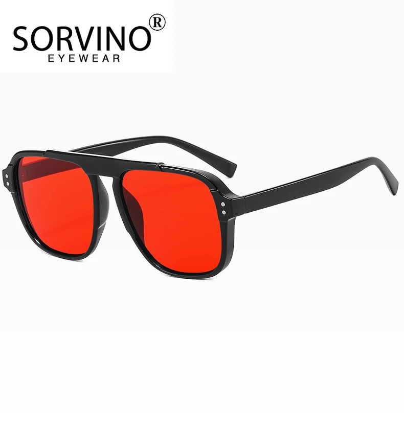 SORVINO Übergroße Rote Quadratische Nieten Sonnenbrille Frauen Vintage Marke Designer Männer Gelbe Sonnenbrille Fahrer Shades Anti Blaues Licht