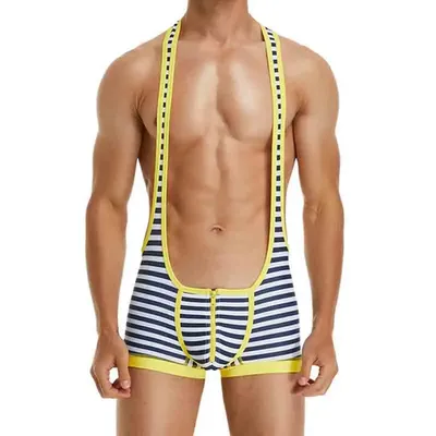 Streifen Unterhemden Anzüge Sexy Männer Overall Exotische Super Weiche Unterhemd Offenen Hintern Image