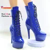 Blau 15cm/6 Zoll Fetisch Frauen Stiefel sexy Stripper Pole Dance Schuhe Gothic Stiefeletten High