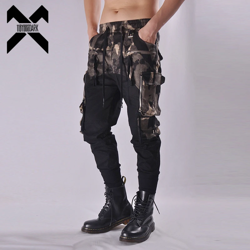 Taktische Funktions Cargo-hosen Jogger Männer Camouflage Patchwork Hose 2022 Herbst Hip Hop Streetwear Harem Pant Schwarz