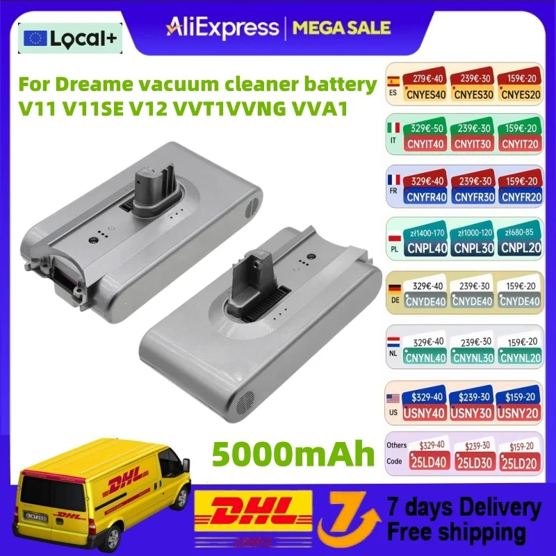 5000 mAh Li-Ionen-Akku für Dreame Hand-Akku-Staubsauger V11 V11SE V12 VVT1 VVN6 VVA1 Ersatzakku-Zubehör Image