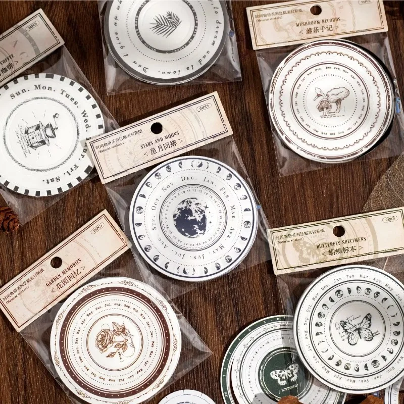 24 Stück Aufkleber Zeit Geschichte kreisförmige Grenze liefert Konto kostenlos Match Materialien Paket Paket Sammelalbum Schneiden 113*87mm Image