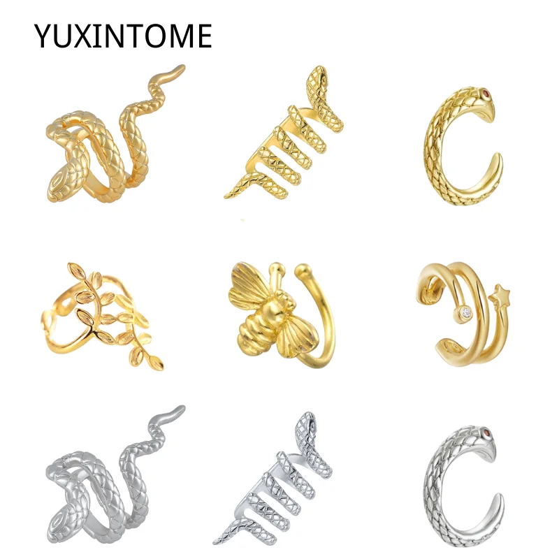1 STÜCK vergoldet 24K Gold Vintage Kreative Schlange/Blatt 925 Silber Clip auf Ohrringe für Frauen Gothic Kein Piercing Ohr Manschette Party Geschenk