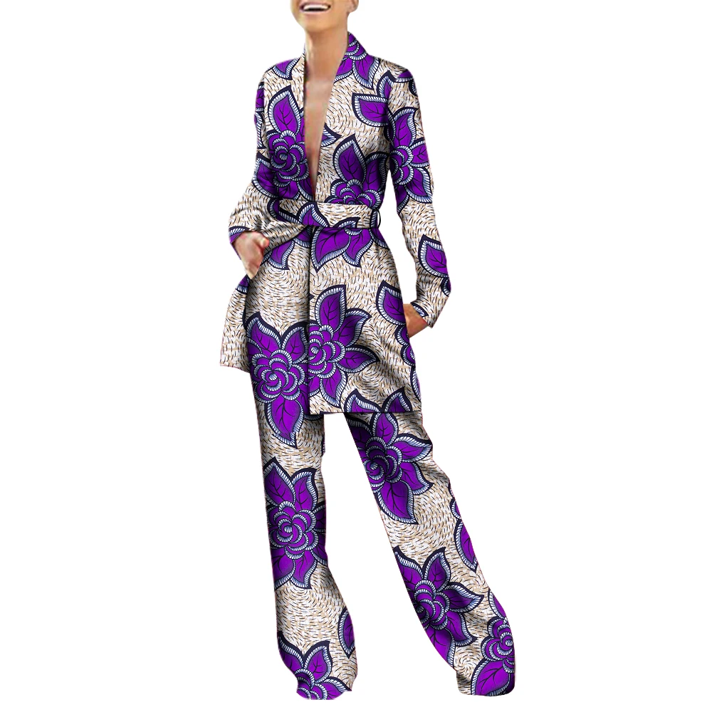 2-teiliges Set für Damen, afrikanische Anzüge, lange Hosen und Trenchcoats, modische afrikanische Kleidung für Damen, Outfits, afrikanische Kleidung WY6090 Image
