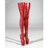 Rote Lackleder-Plattform-Overknee-Stiefel, extremer Stiletto-High-Heel, modische sexy Damenschuhe,