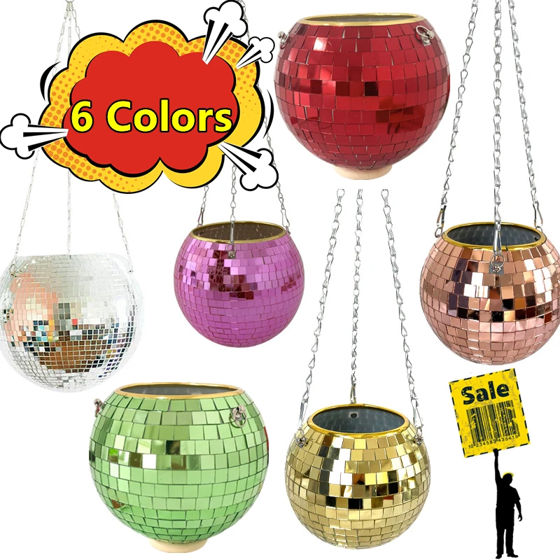 Neue Disco Ball Hängen Blumentopf Zimmerpflanzen Böhmischen Stil Blume Pflanzer Töpfe Seil Spiegel Hängenden Korb Garten Dekor Vase Image