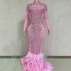 Frauen Promi Sexy Langarm Kristall Diamant Elastische Enge Feder Lila Mini, Figurbetontes Kleid Elegante Abend Party Club Kleid