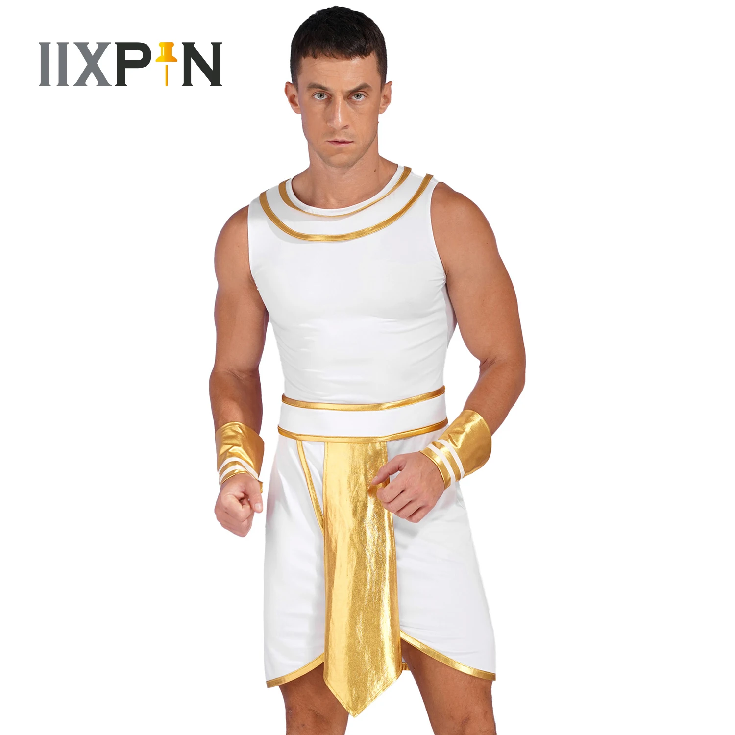 Halloween ägyptischen Pharao Kostüme für Männer Karneval Party Cosplay Maskerade Outfit Kontrast farbe Ägypten Pries Kleid mit Manschetten Image