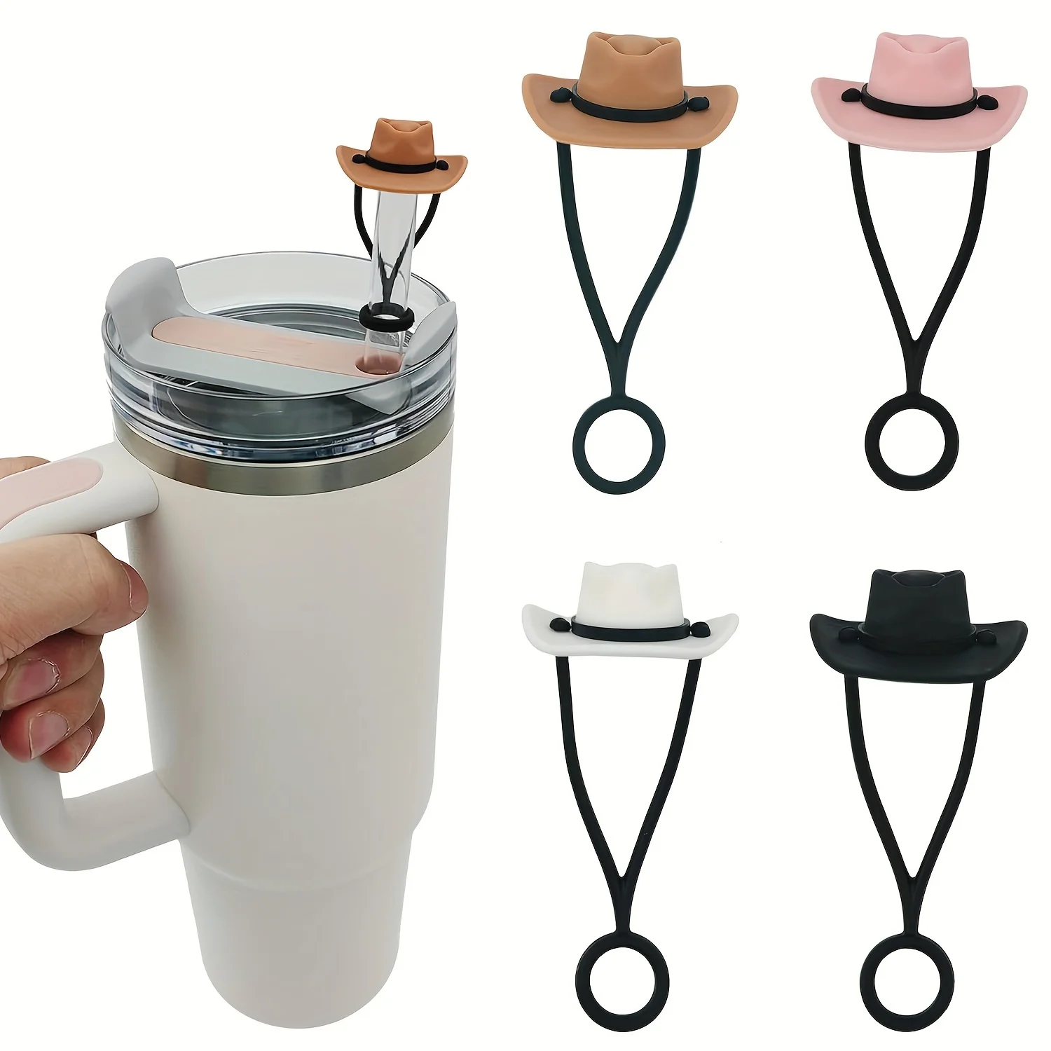 Silikon-Cowboyhut, Strohhut, Kappen, kompatibel mit Stanleys Cup 30, 40 Oz Tumbler, niedliche Schutzkappe, Becher, Strohspitze, Dekoration Image