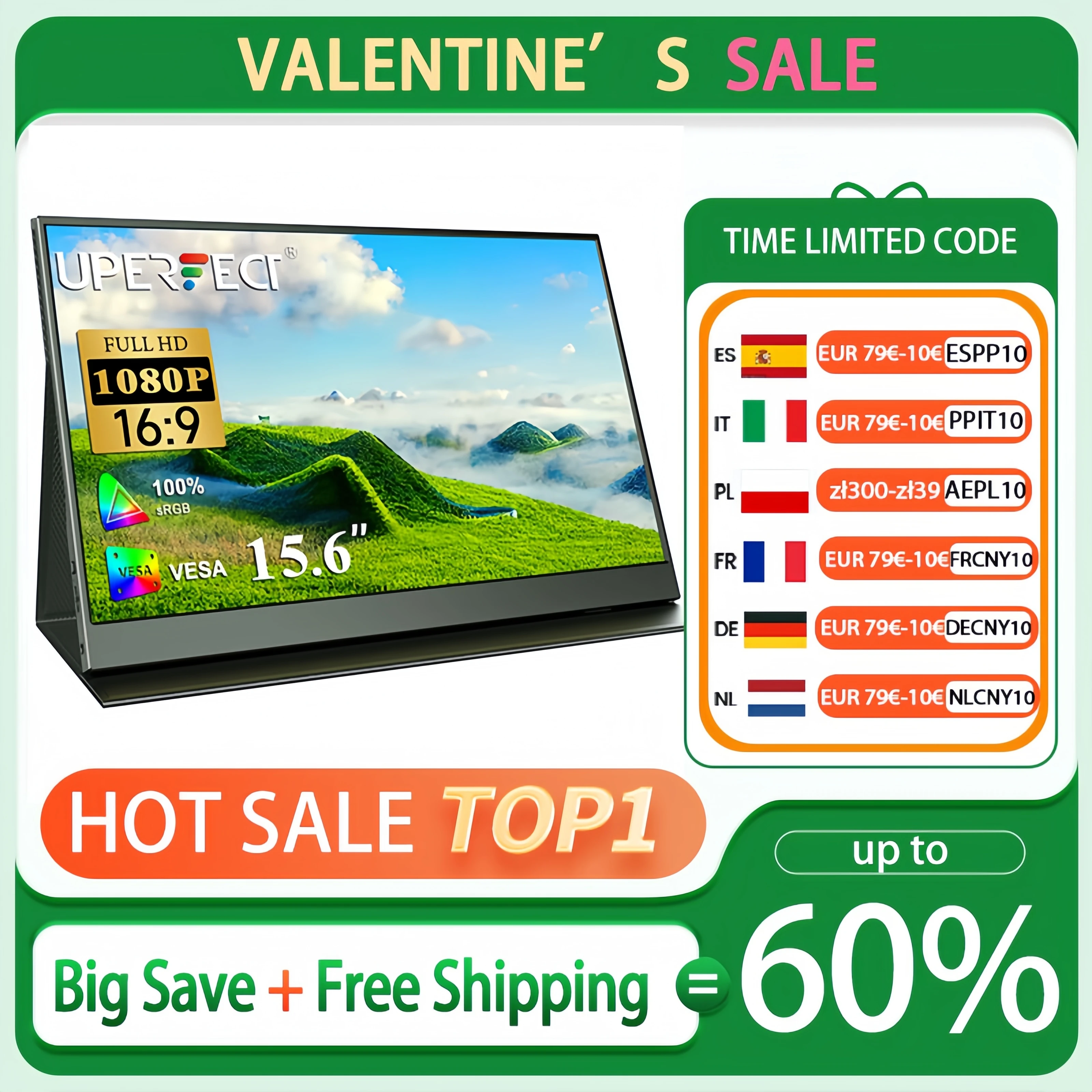 Uperfect tragbarer Monitor 15,6 Zoll fhd 1080p USB C 3,1 HDMI Gaming ultra-schlankes IP-Display mit Smart Cover & Lautsprecher HDR Plug & Play Image