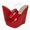 Zhima Frauen Maultiere Peep Toe Pumps glänzende Keile High Heels Sandalen Party Abschluss ball hand gefertigte Dame Schuhe Frau plus große Größe 38 41 45 47