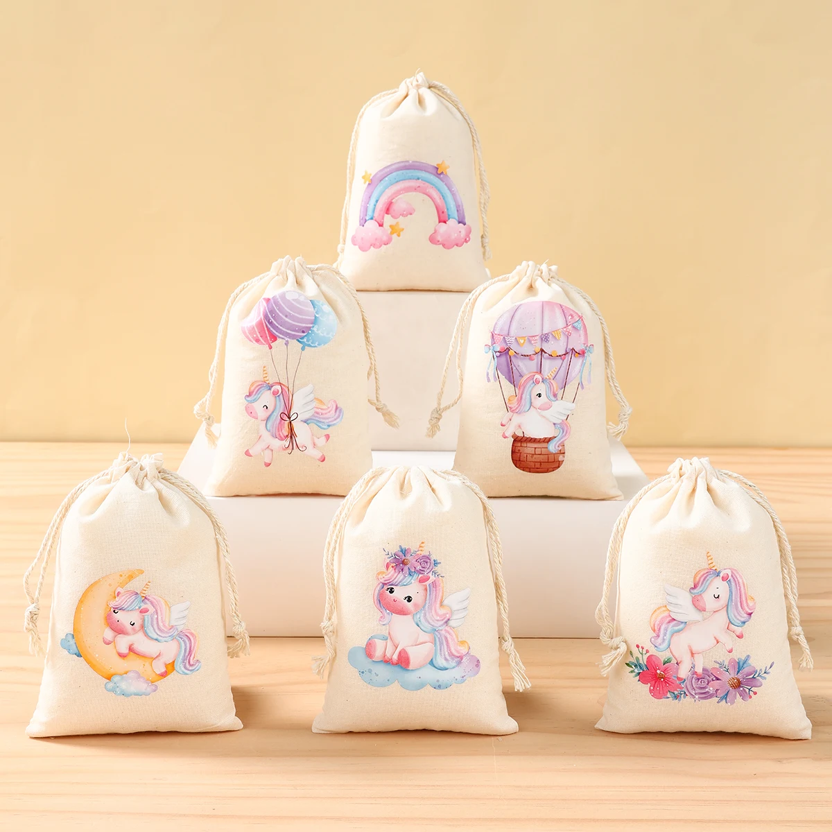 6 stücke Einhorn Baumwolle Geschenk Verpackung Taschen Unicornio Thema Geburtstags feier Dekorationen Kinder Mädchen Baby party Party Süßigkeiten behandeln Taschen Image