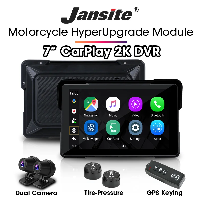 Jansite 7 Zoll 2k Motorrad Upgrade-Modul DVR Navigation GPS Wireless Carplay wasserdicht ipx7 tpms tragbare Smart Display Cam Image