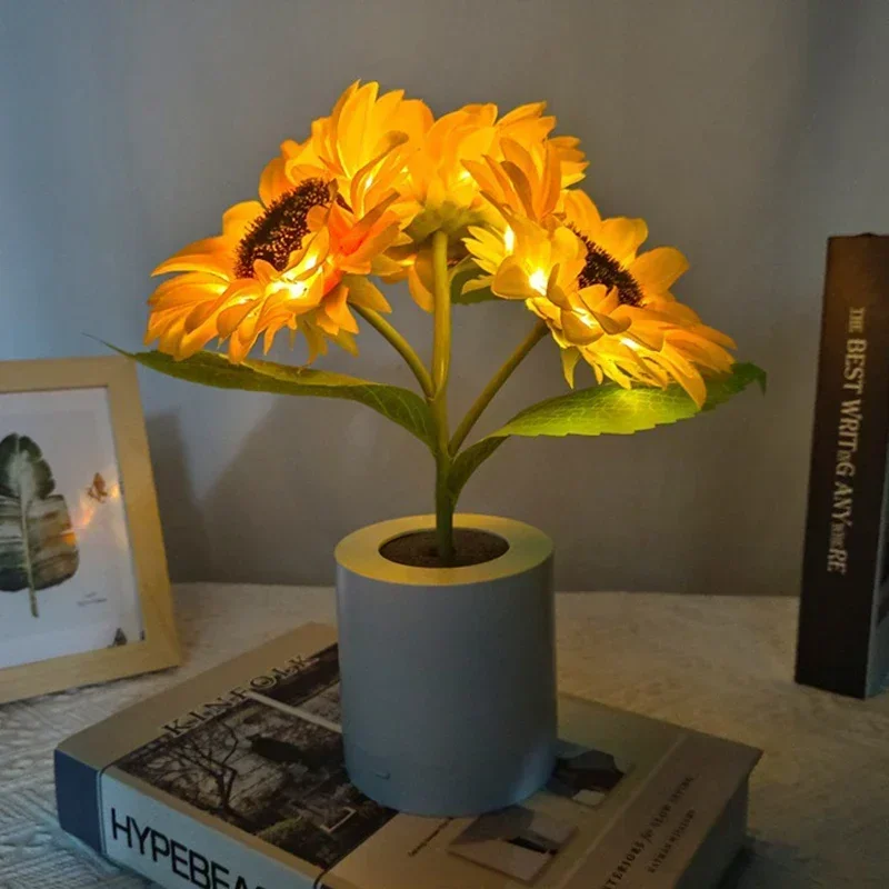 3-LED-Nachtlicht, wiederaufladbar, Sonnenblumen-Lichter, Innenbeleuchtung, Schlafzimmer, Nachttisch, Desktop-Dekoration, Tischlampe, Nachtlampen
