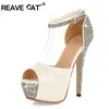 Reave Katze Frauen Braut High Heel Pumps Peep Toe Stiletto dünne Absätze 13cm Plattform Schnalle Größe 34-43 Zapatos de