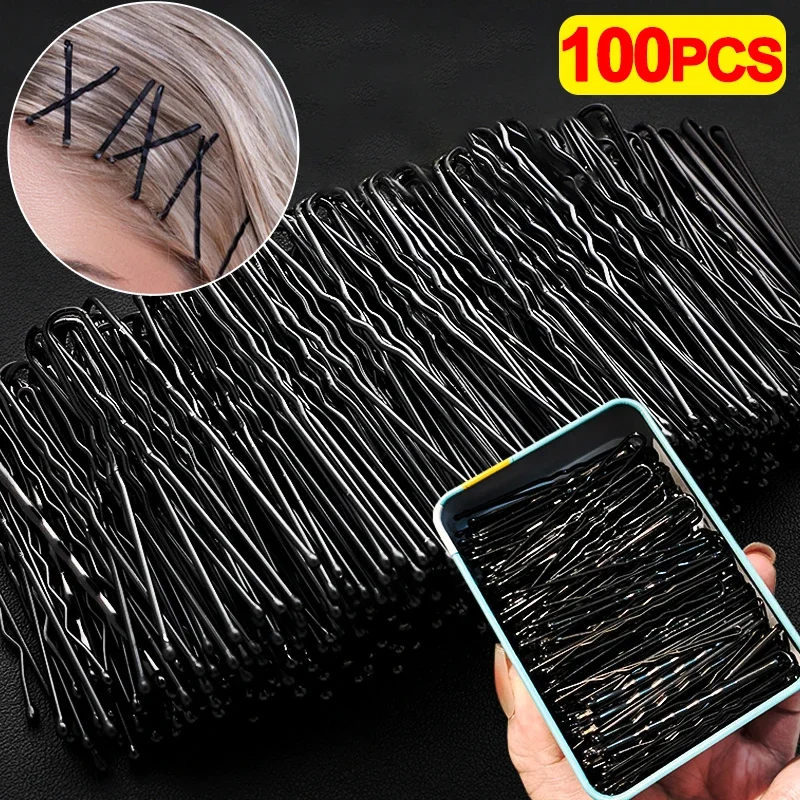 100/50 stücke Schwarz Gerade Linie Haar Clip U-förmigen Nadel Dame Haarnadeln Lockige Wellenförmige Griffe Frauen Bobby Pins Styling Haar Zubehör Image