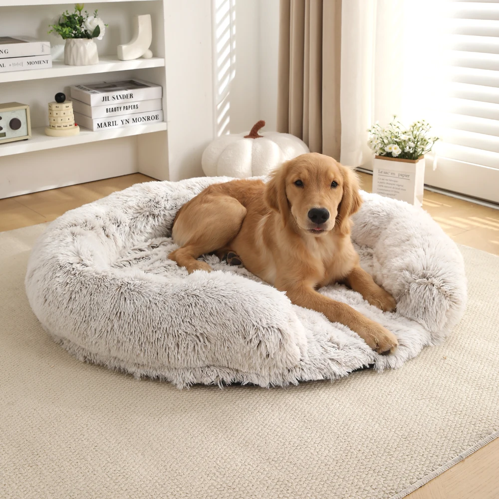 Rundes Hunde bett Hund Plüsch Haustier Bett Winter verdickt Pad Hund Schlaf bett Sofa abnehmbare Pad Hund kleine große Hundehütte