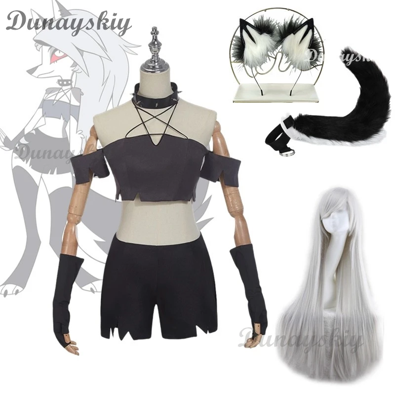 Helluva cos Boss Cosplay Kostüm für Loona Loony Toony Damen Halsweste Shorts Anzug Schwarzer Uniformanzug Halloween Party Outfits