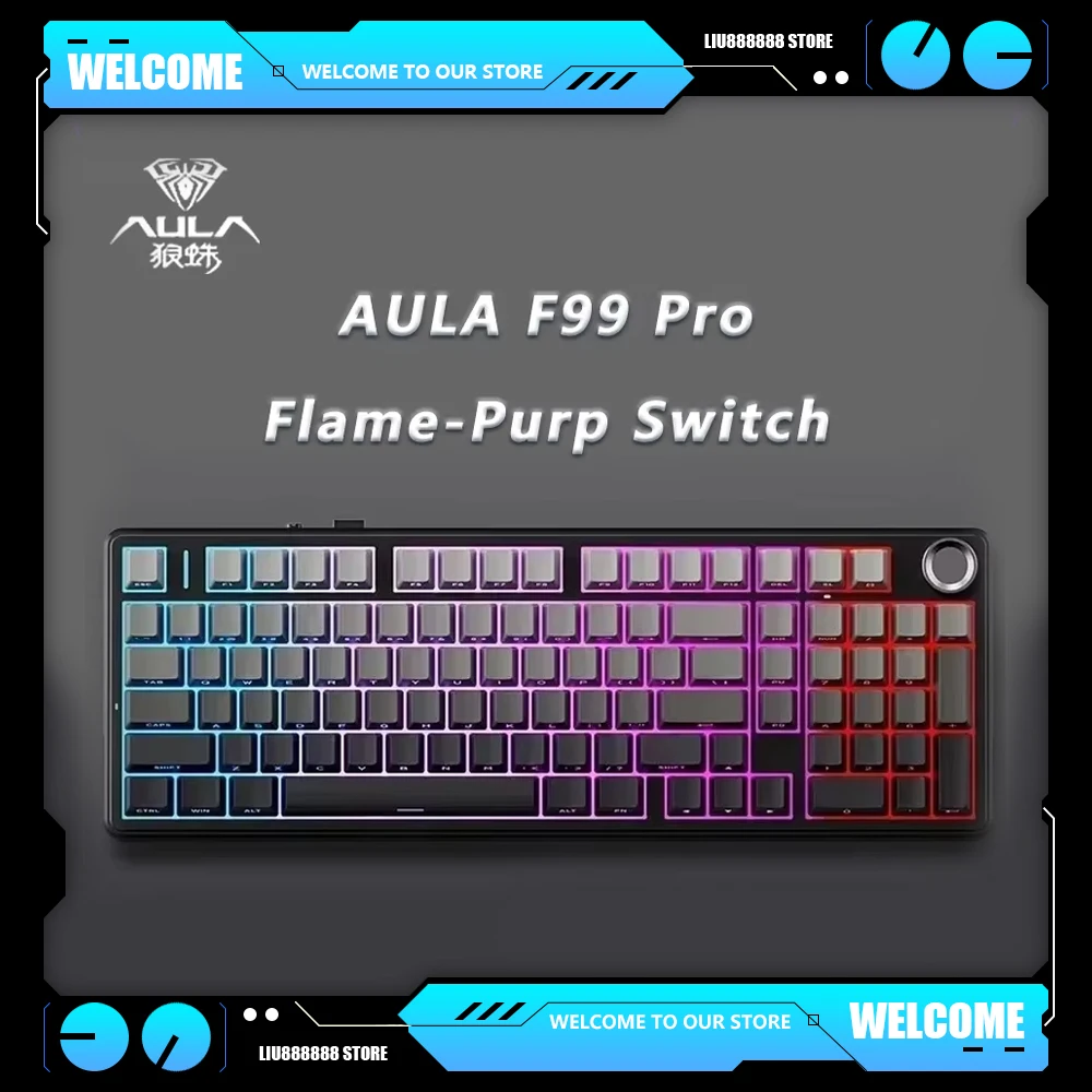 AULA F99 Pro Flame-Purp Switch V2 Mechanische Tastaturen 98 Tasten 3-Modus RGB Hot-Swap-fähige Gamer-Tastatur Drahtlos Bluetooth Kabelgebunden Image