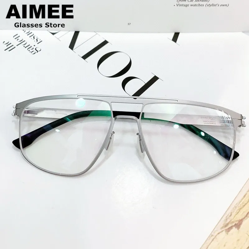 Deutsche Marke Edelstahl ultraleichte Brille Rahmen Männer große Doppels trahl Pilot verschreibung pflicht ige Brille optische quadratische Gafa Image