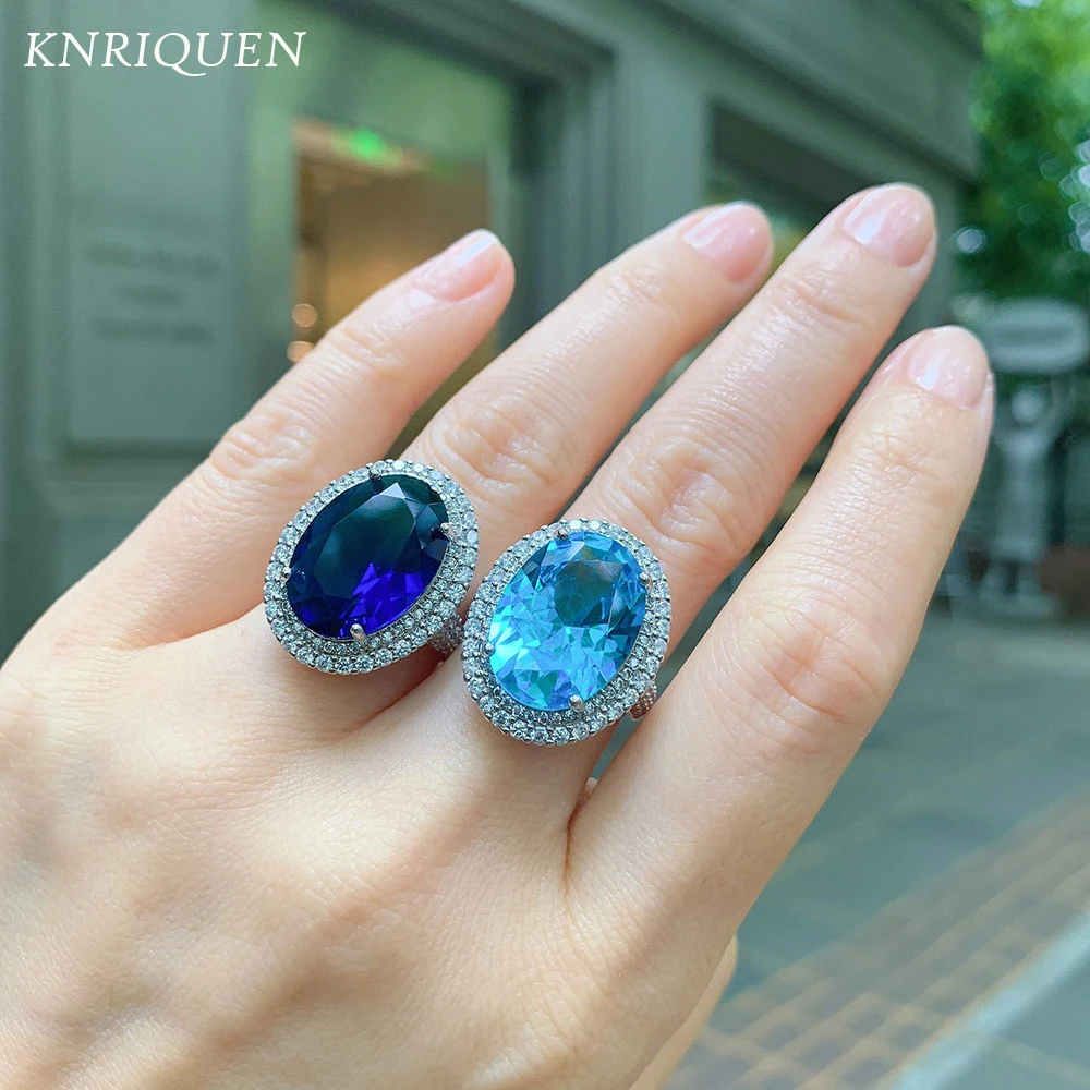2021 Trend Retro 925 Sterling Silber Ringe für Frauen 13*18 Paraiba Turmalin Saphir Edelstein Labor Diamant Hochzeit Ring jewlry Image