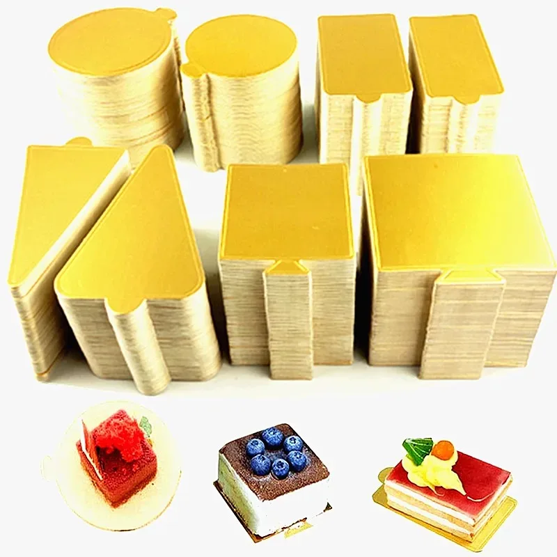 100 Stück/Packung Kuchen Pappe Mini Kuchen bretter Cupcake Dessert Tablett Multi Form Papier goldene Basis Kuchen Gebäck dekorative Kit Party Image