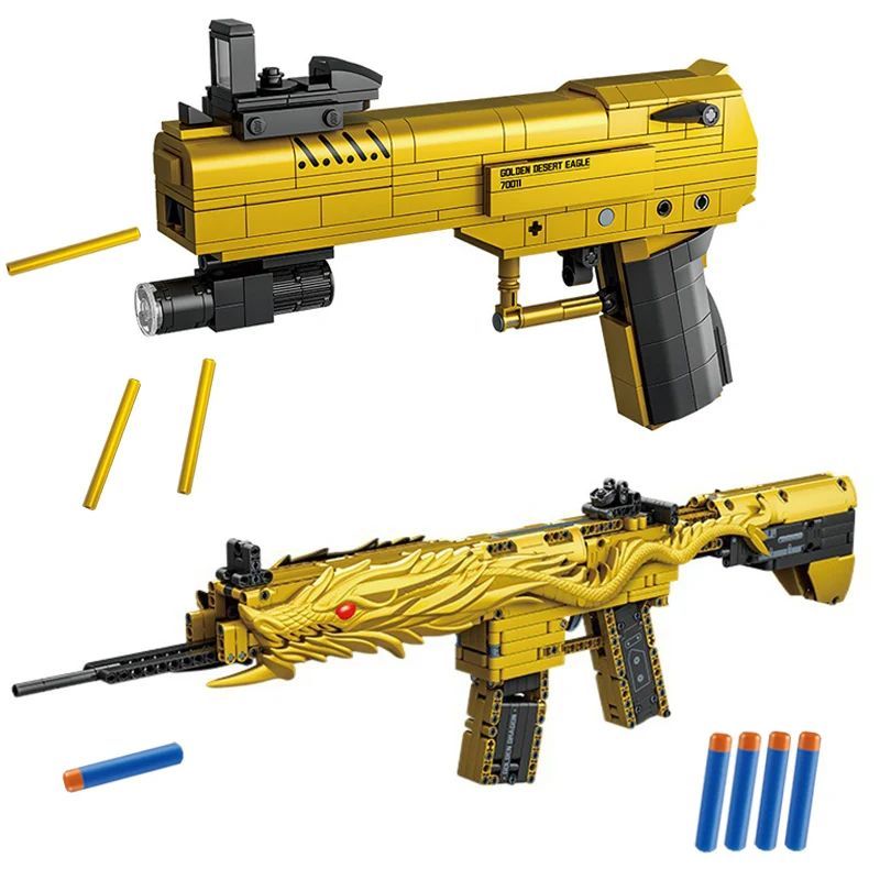 Militärische Technische Goldene Wüste Adler M416 Assault Gewehr Modell Bausteine WW2 Spiel Dragon Gun MOC Ziegel Spielzeug Für Kind Geschenk Image