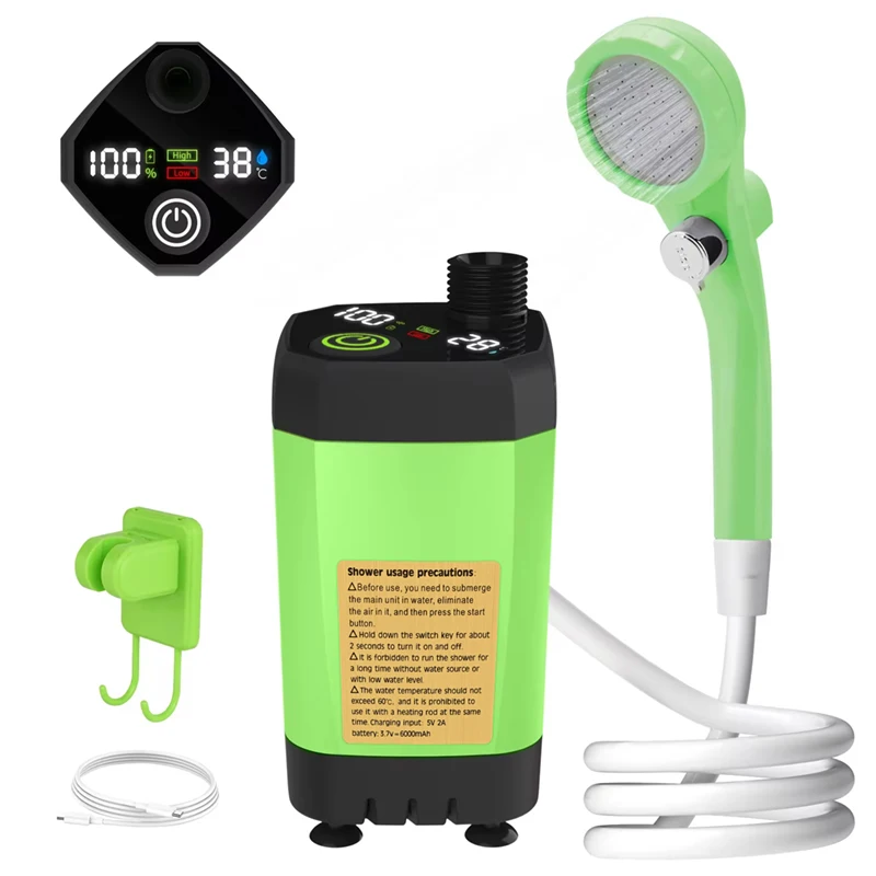 Camping Dusch pumpe RV Outdoor Dusche Kit Camp Dusche mit Vollbild intelligente Digital anzeige einstellbar 6000mah Dusche Kit