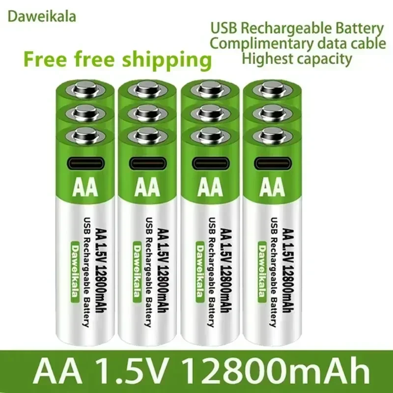 2024 Neuer 1,5 V USB AA Akku 12800 mAh Li-Ionen-Akku für Fernbedienung, Maus, elektrische Spielzeugbatterie + Typ-C-Kabel Image