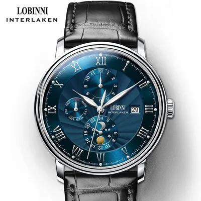 LOBINNI Schweiz Luxus Marke Seagull ST3A Automatische Mechanische herren Uhren Sapphire Mond Phase