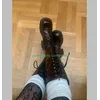 Dame Vintage Rotwein Farbe Gothic Stil Chunky Heel Stiefel Schuhe Größe 35-46 Schnür Punk Runway Plattform neu ankommen Stiefel Größe