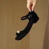 Neue Sommer Damen Sandalen Schaf Wildleder Schuhe für Frauen Square Toe Low Heel Schuhe plus Größe Open Toe Cover Fersen Sandalen