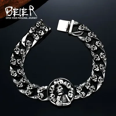 BEIER Neue Coole Punk Rock 316 Edelstahl schädel Armband Für Mann der Hohe Qualität Schmuck Party