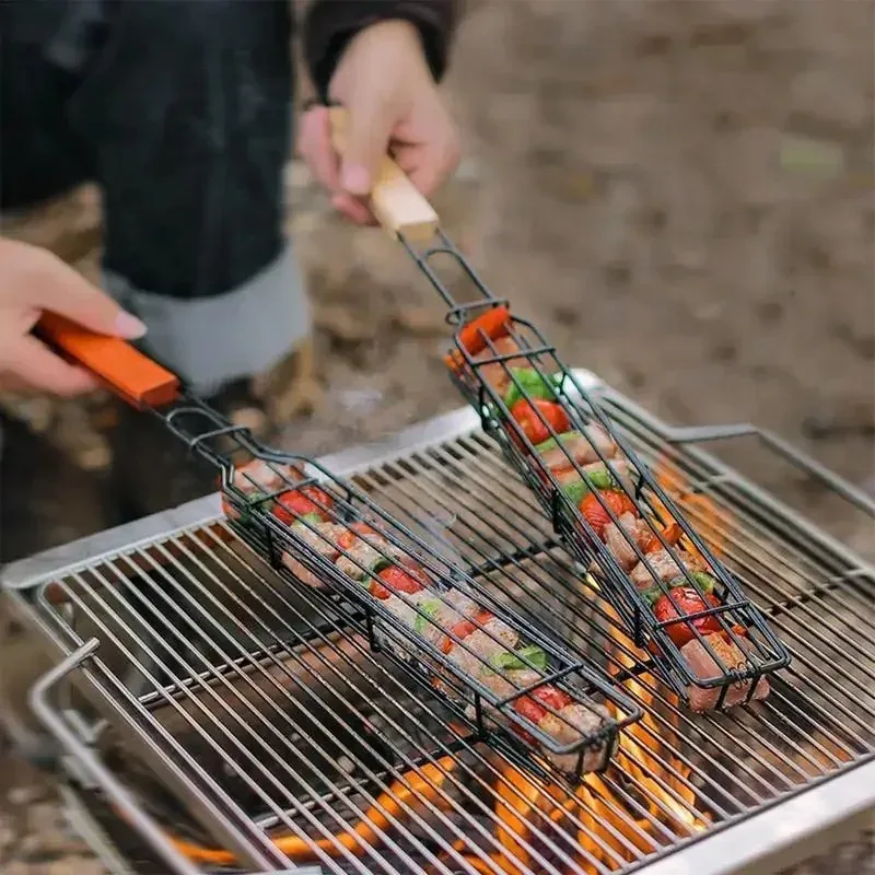 Tragbarer Grill Grill korb Edelstahl Antihaft-Grill korb Werkzeuge Grill gitter für Fleisch Hamburger Grill werkzeuge