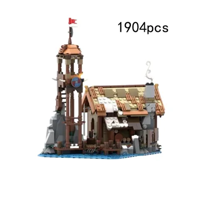 Spot kleine Partikel MOC-168126 Wikinger Dorf gesetzt mittelalter lichen Hausbau Montage kreative Image