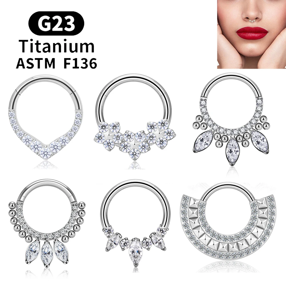 G23 Titan Piercing Septum Nasenringe Wassertropfen fächerförmig 16G CZ Ohr Helix Knorpel Conch Tragus Ohrring Hoops Körperschmuck Image