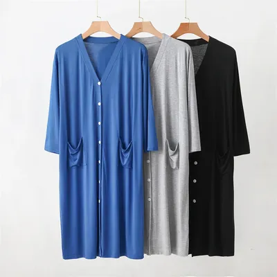 2025 sommer männer Pyjamas Robe Modal Strickjacke Nachtwäsche Lose Bademantel Männlichen Hemd Kleid Image
