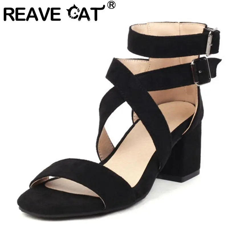 Reave Katze 2022 Frauen Schuhe Sandalen Peep Toe Block Heels Schnalle Riemen Herde Größe 34-48 schwarz rot Sommer prägnant s3609